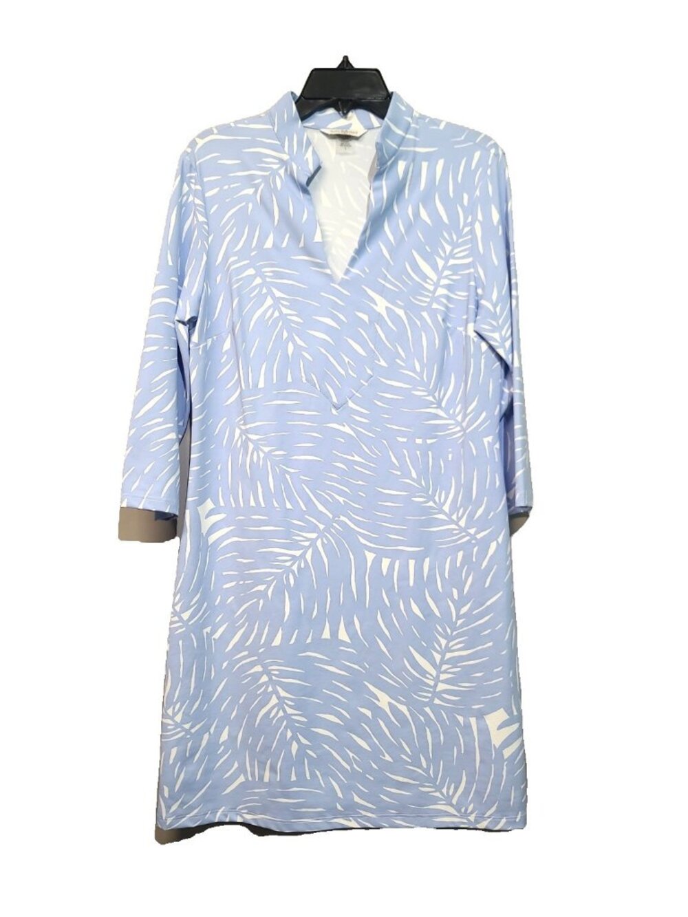Mahi Gold Charleston Dress L Blue Leaf Print